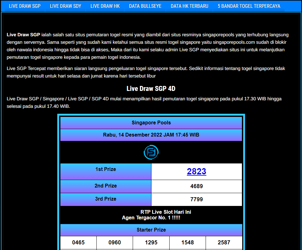 Tabel Data Live Draw SGP Berguna Untuk Master Toto SGP