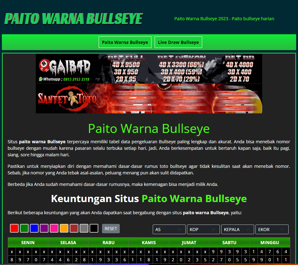 Bandar Togel Paito Warna Bullseye Terpercaya Online 24 Jam